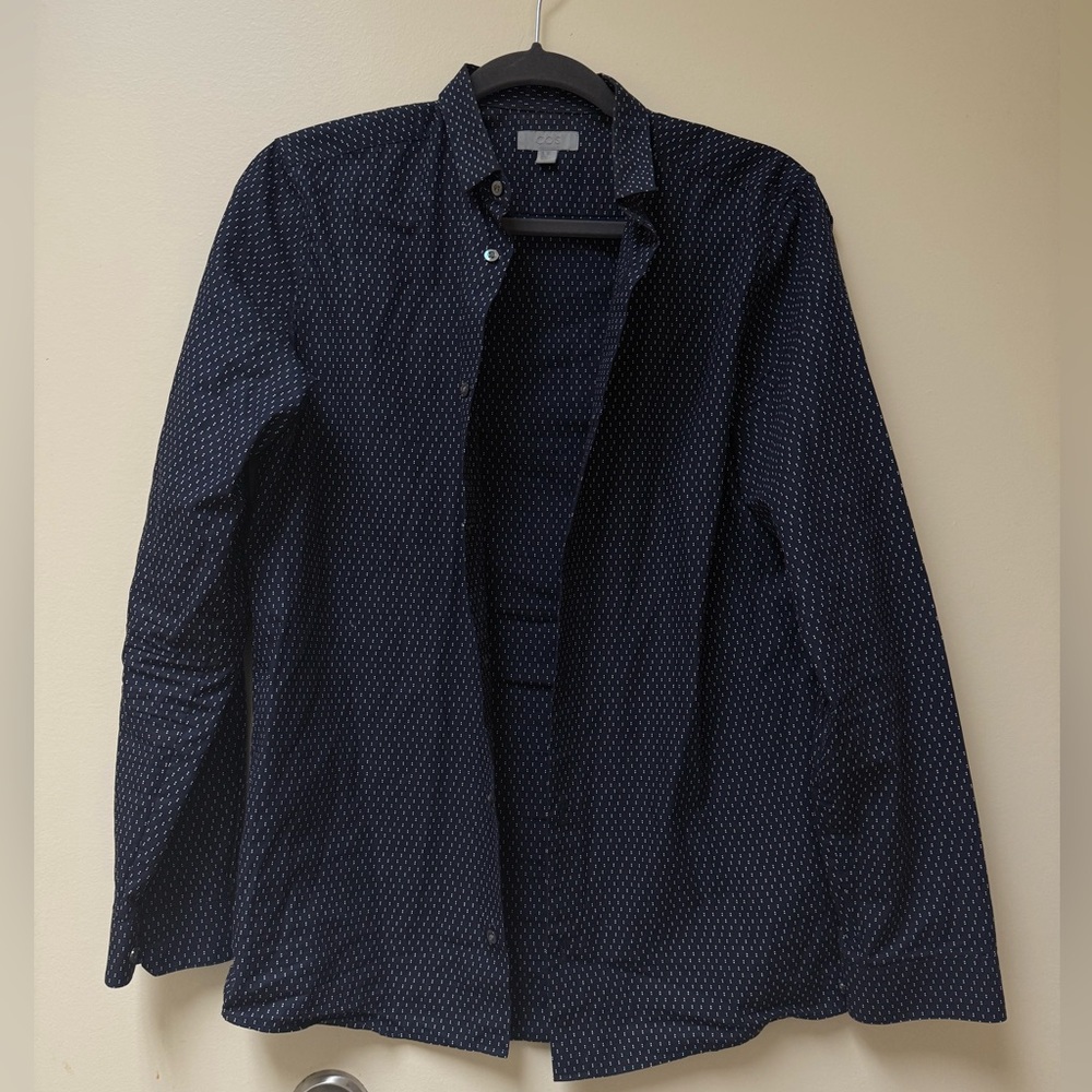 COS Dark Blue Textured Long Sleeve Shirt